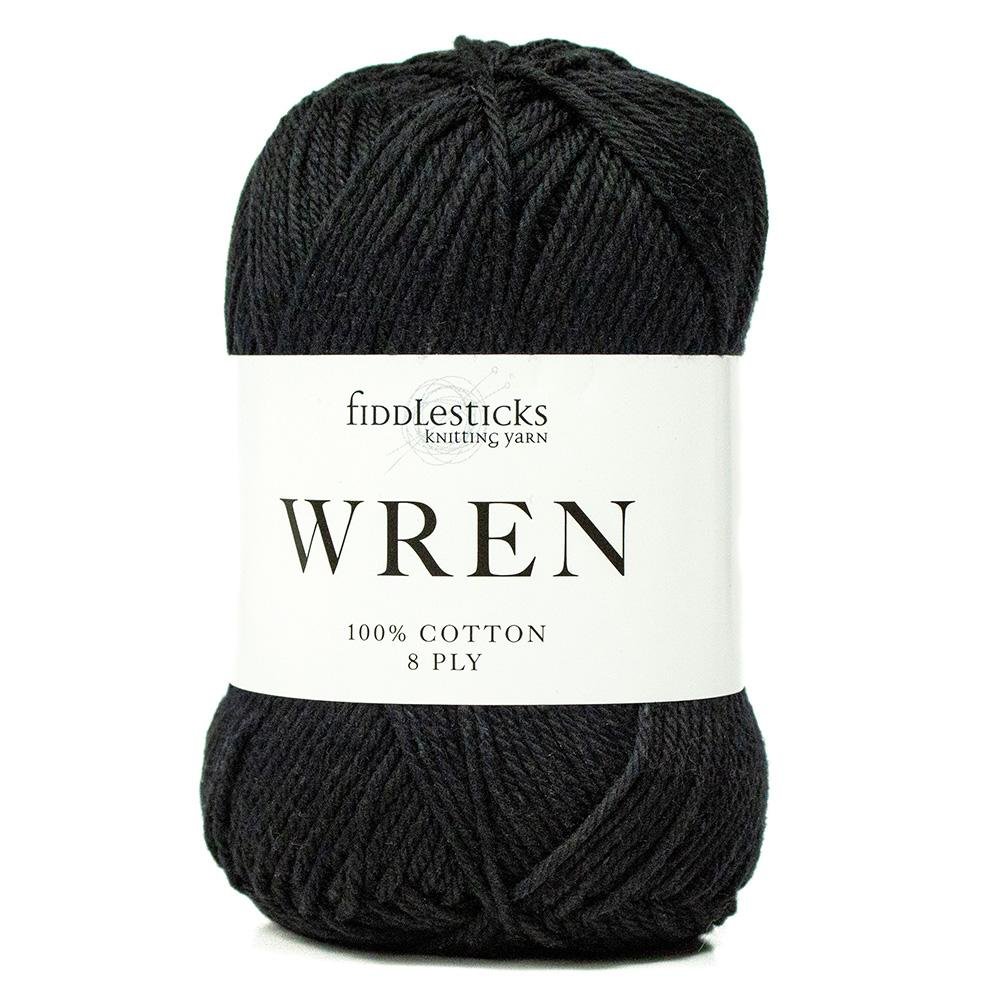 Fiddlesticks Wren - 001 Black - 8 Ply - Cotton - The Little Yarn Store