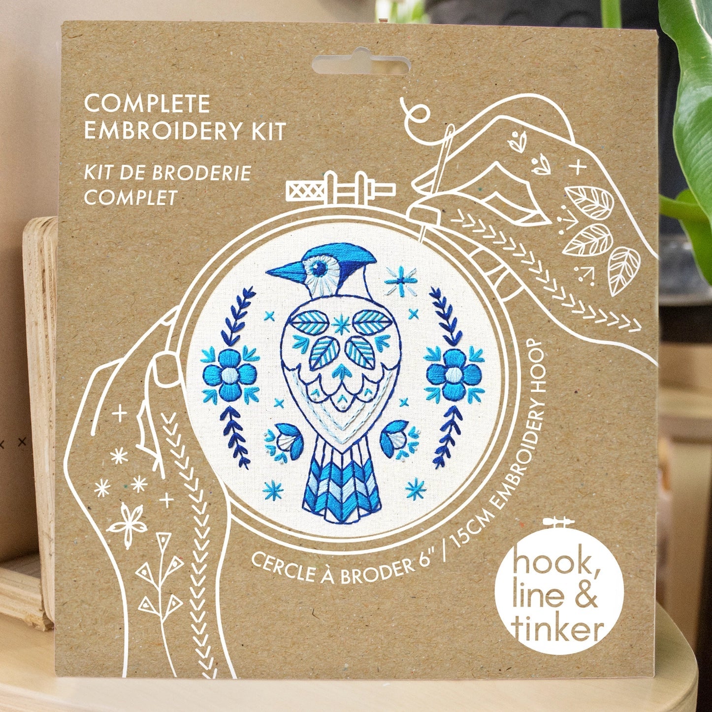Folk Blue Jay Complete Embroidery Kit - Hook, Line, & Tinker Embroidery Kits - The Little Yarn Store