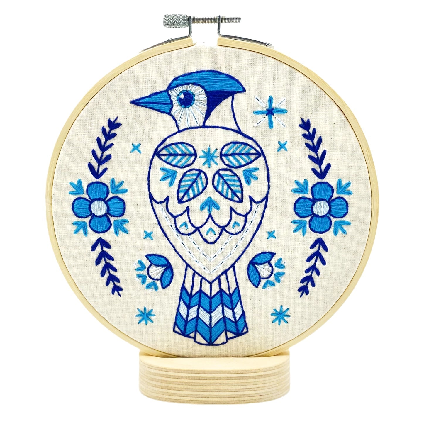 Folk Blue Jay Complete Embroidery Kit - Hook, Line, &amp; Tinker Embroidery Kits - The Little Yarn Store