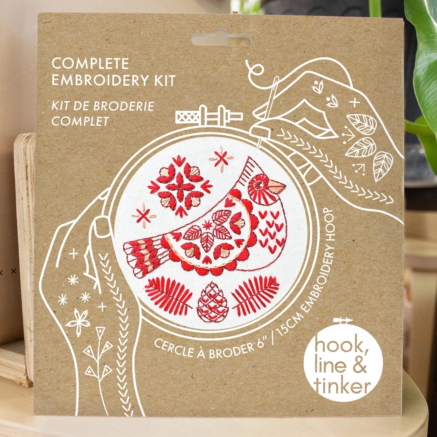 Folk Cardinal Complete Embroidery Kit - Hook, Line, & Tinker Embroidery Kits - The Little Yarn Store