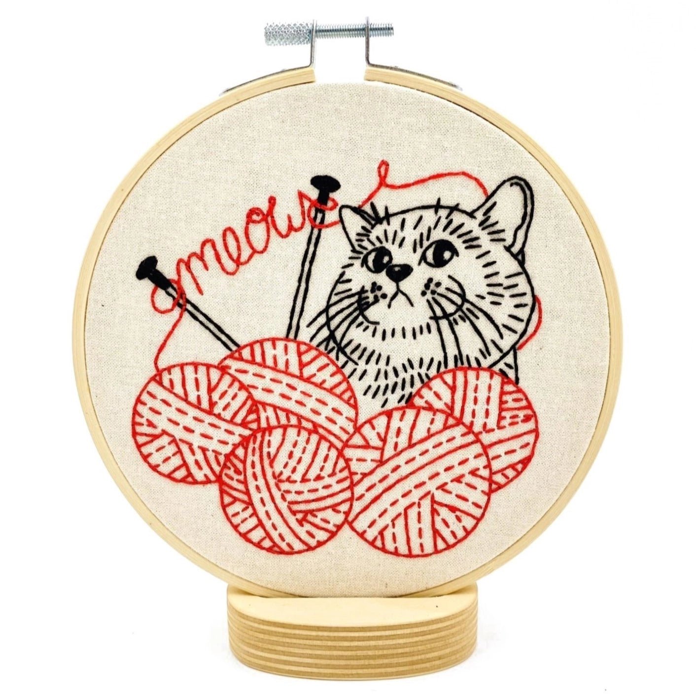 Kitten with Knitting Complete Embroidery Kit - Hook, Line, & Tinker Embroidery Kits - The Little Yarn Store