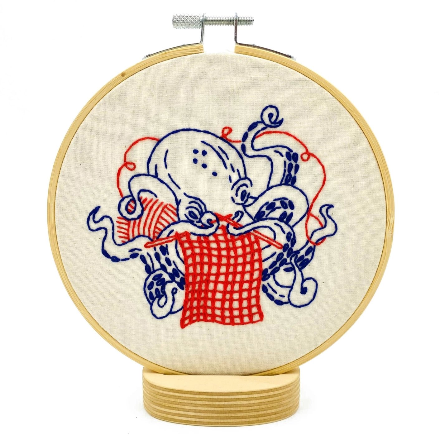 Knitting Octopus Complete Embroidery Kit - Hook, Line, &amp; Tinker Embroidery Kits - The Little Yarn Store