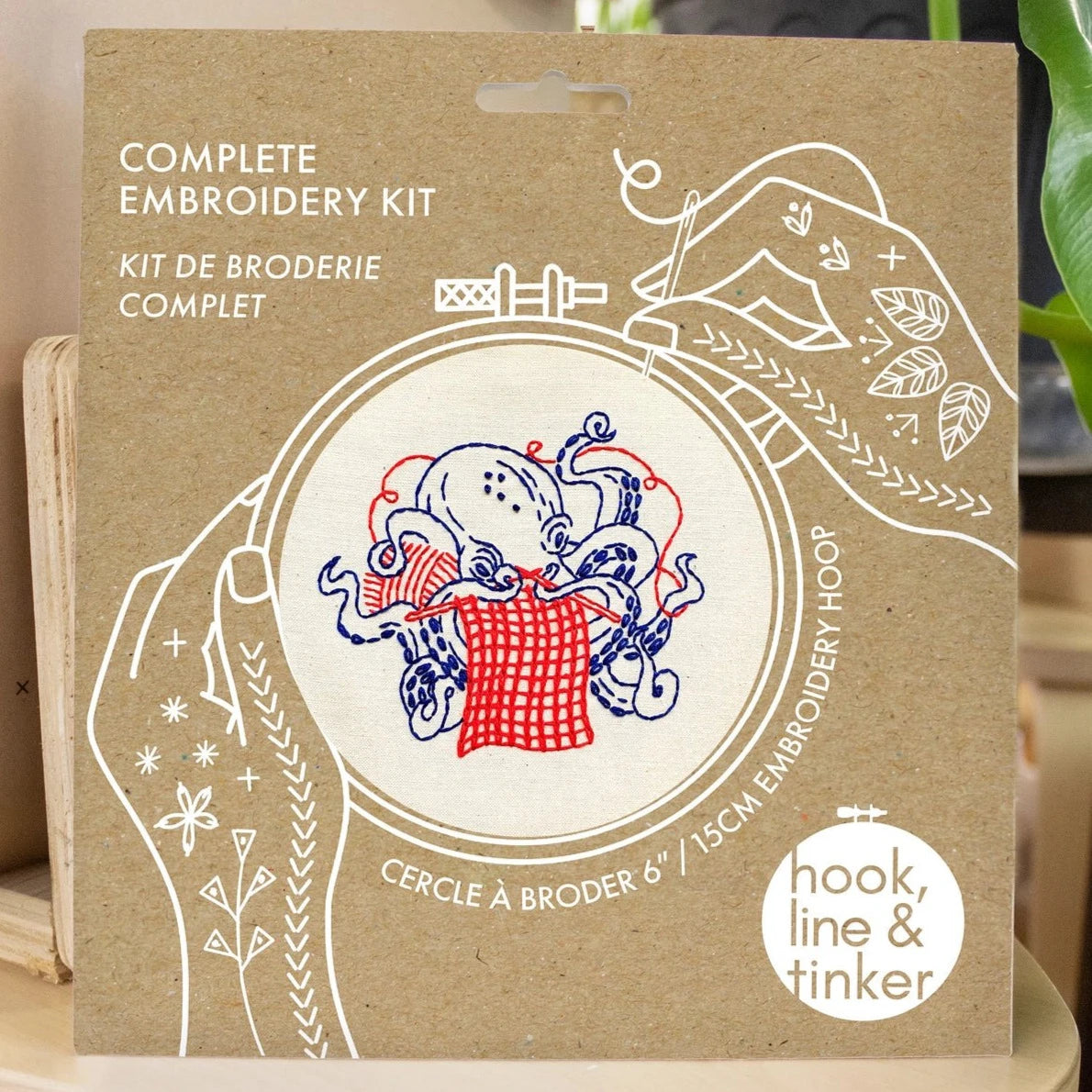 Knitting Octopus Complete Embroidery Kit - Hook, Line, & Tinker Embroidery Kits - The Little Yarn Store