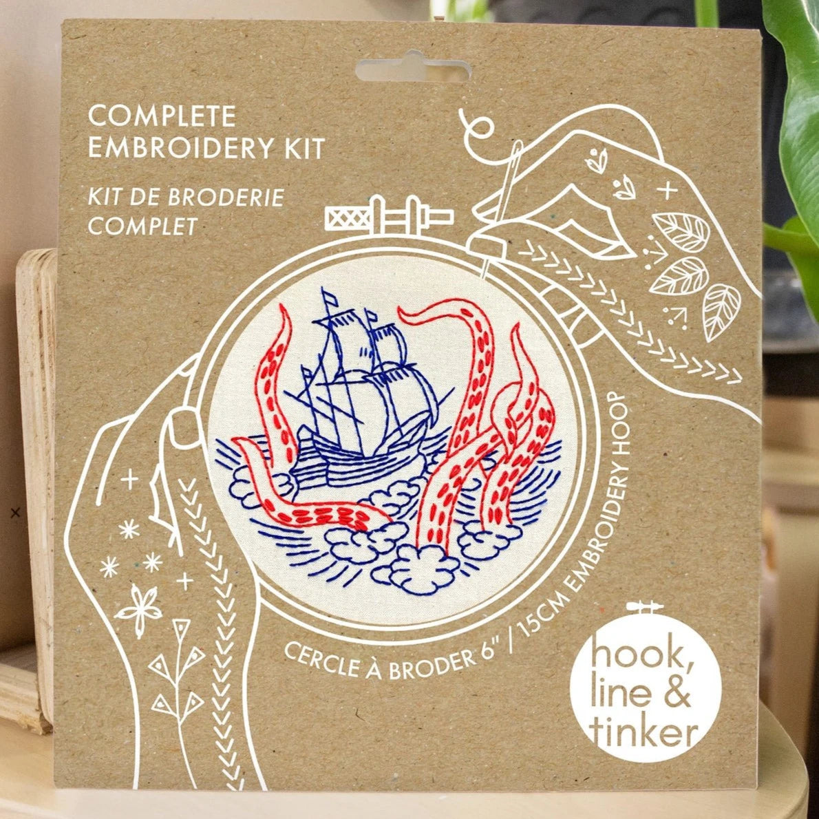 Kraken and Ship Complete Embroidery Kit - Hook, Line, & Tinker Embroidery Kits - The Little Yarn Store