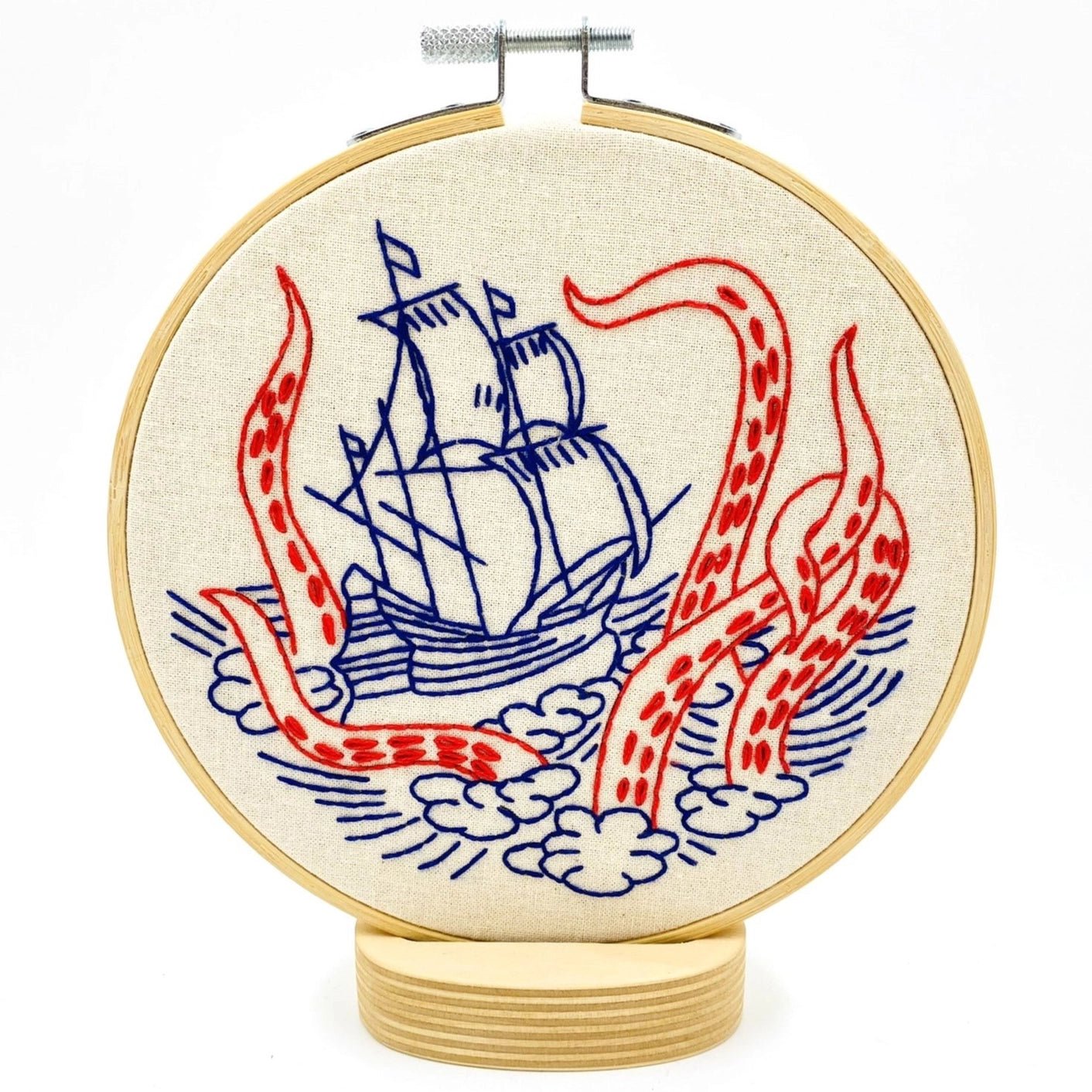 Kraken and Ship Complete Embroidery Kit - Hook, Line, &amp; Tinker Embroidery Kits - The Little Yarn Store
